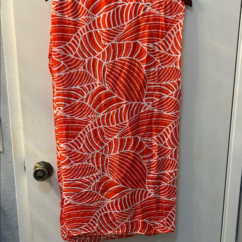 HAMAKUA Womens Leaf Print Swim Cover-Up Pareau Sarong Wrap Lava Lava Orange